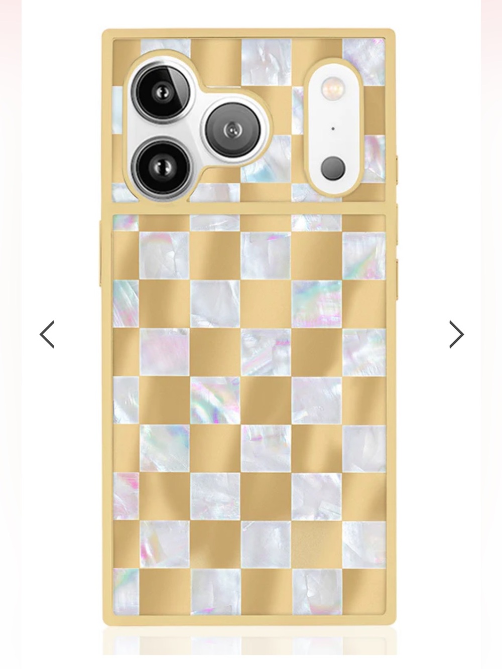 FLAUNT iPhone 17 Case Iridescent Checkerboard Phone Case - Gold & Pearl - Picture 2 of 10